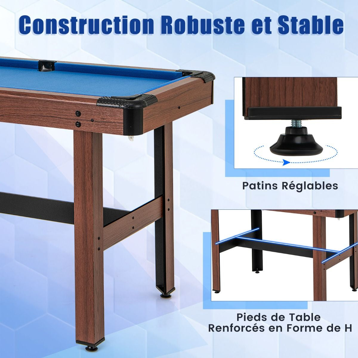 Table De Billard De 122 Cm En Bois Avec Jeu Complet De Boules 2 Queues De Billard 2 Craies Triangle Brosse Table Compacte Bleu/Vert