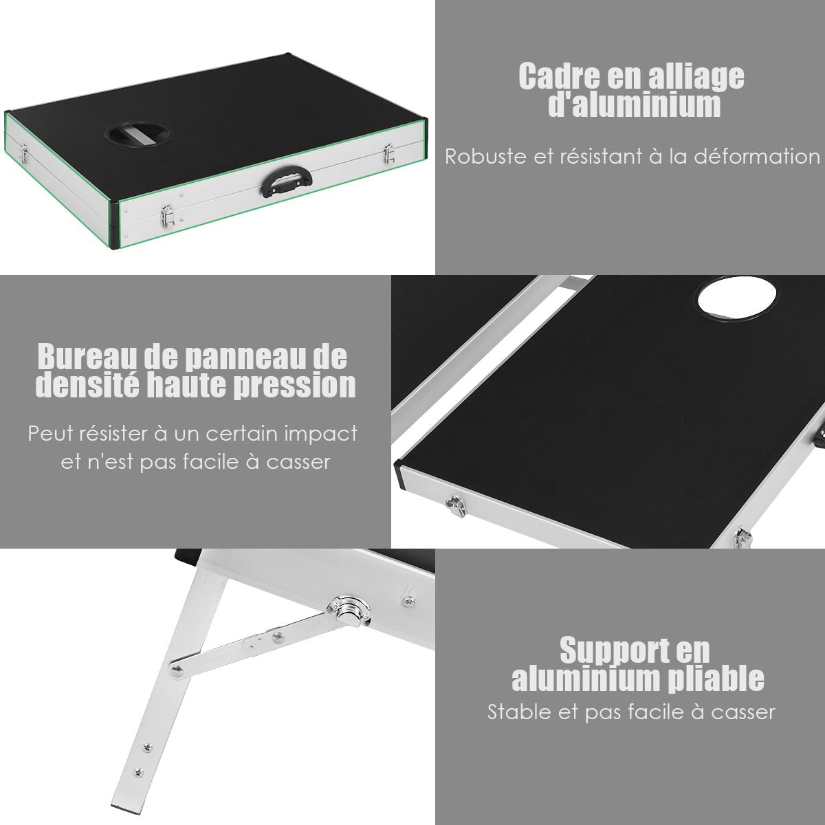 Ensemble De Panneaux De Cornhole En Bois Alliage D'Aluminium Avec Poignée Latérale 8 Sacs De Sable 2 Plateaux De 90 X 60 Cm