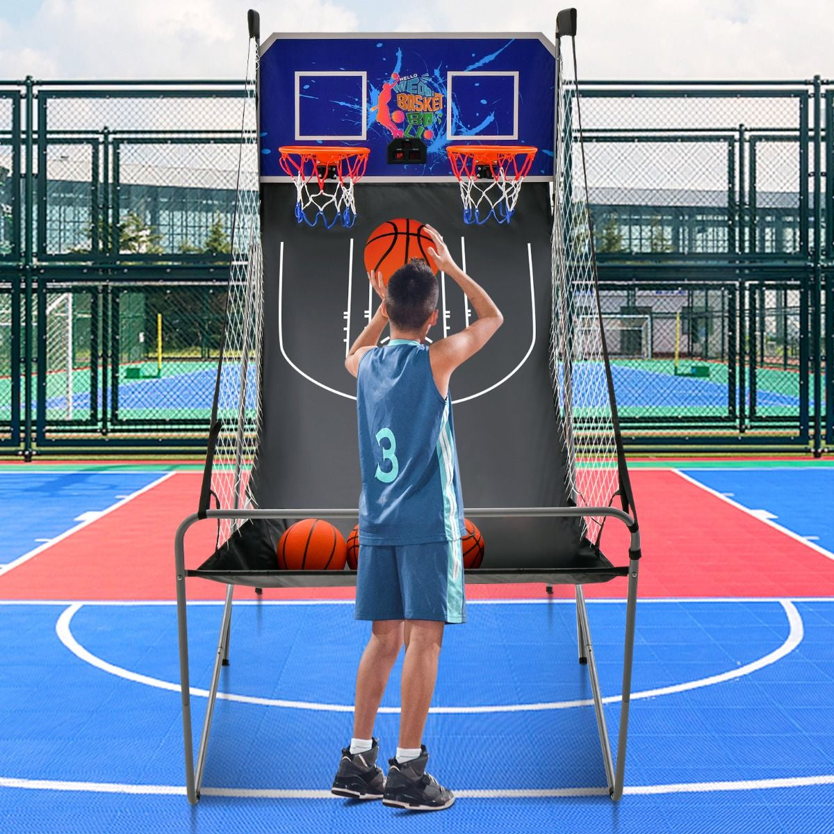 Jeu De Basketball Arcade Panier Compteur Basketball Panier De Basketball Arcade Blanc Et Noir 185X108X205Cm En Acier Bleu/Blanc/Gris/Violet